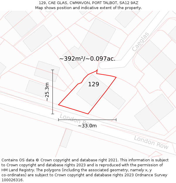 129, CAE GLAS, CWMAVON, PORT TALBOT, SA12 9AZ: Plot and title map