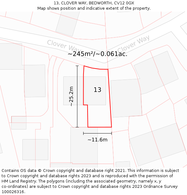 13, CLOVER WAY, BEDWORTH, CV12 0GX: Plot and title map