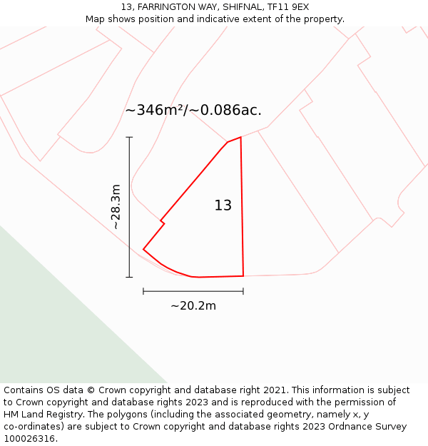 13, FARRINGTON WAY, SHIFNAL, TF11 9EX: Plot and title map