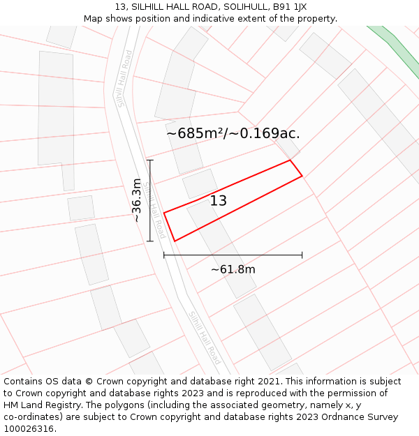 13, SILHILL HALL ROAD, SOLIHULL, B91 1JX: Plot and title map