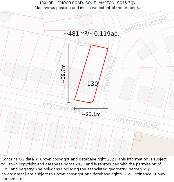 130, BELLEMOOR ROAD, SOUTHAMPTON, SO15 7QY: Plot and title map