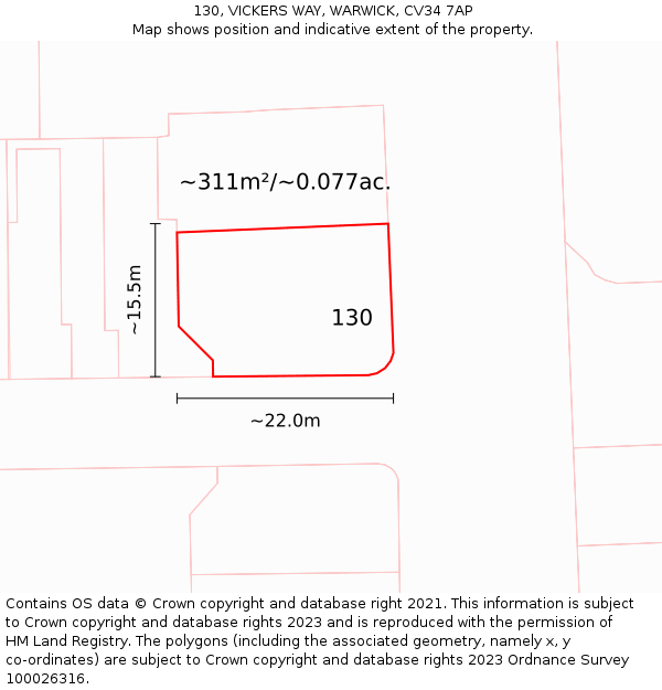 130, VICKERS WAY, WARWICK, CV34 7AP: Plot and title map