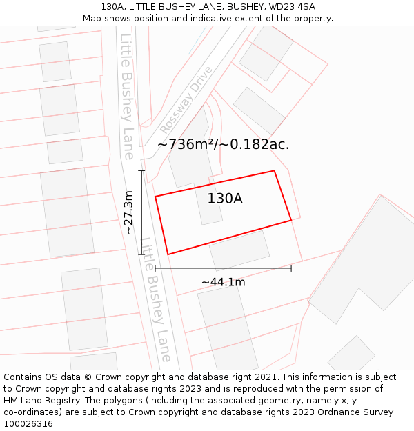 130A, LITTLE BUSHEY LANE, BUSHEY, WD23 4SA: Plot and title map