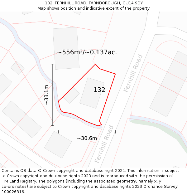 132, FERNHILL ROAD, FARNBOROUGH, GU14 9DY: Plot and title map