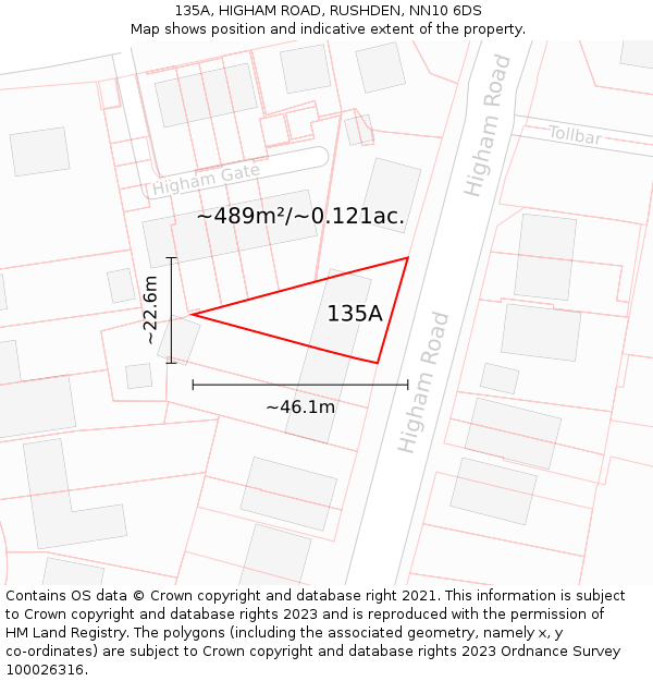 135A, HIGHAM ROAD, RUSHDEN, NN10 6DS: Plot and title map