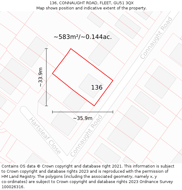 136, CONNAUGHT ROAD, FLEET, GU51 3QX: Plot and title map