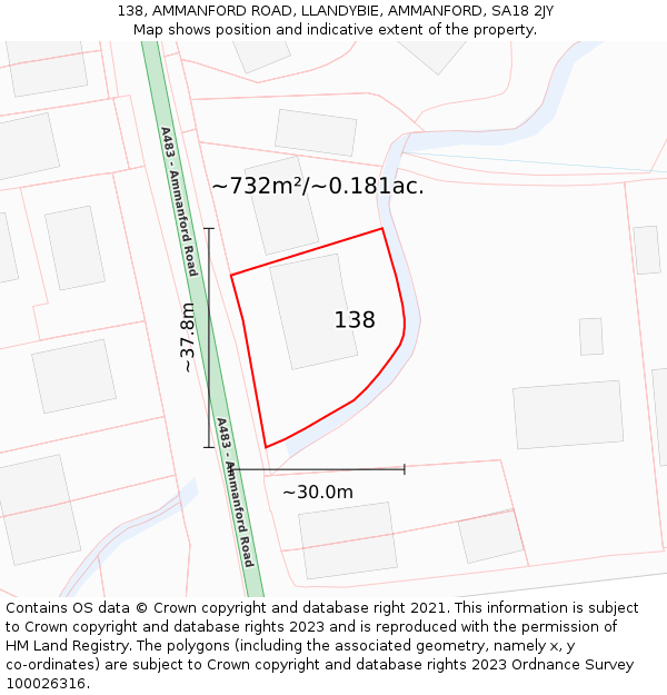 138, AMMANFORD ROAD, LLANDYBIE, AMMANFORD, SA18 2JY: Plot and title map