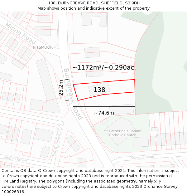 138, BURNGREAVE ROAD, SHEFFIELD, S3 9DH: Plot and title map