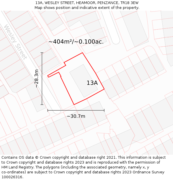 13A, WESLEY STREET, HEAMOOR, PENZANCE, TR18 3EW: Plot and title map