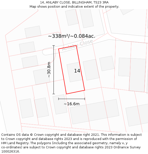 14, ANLABY CLOSE, BILLINGHAM, TS23 3RA: Plot and title map