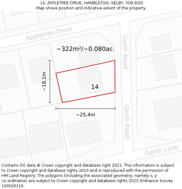 14, APPLETREE DRIVE, HAMBLETON, SELBY, YO8 9QG: Plot and title map