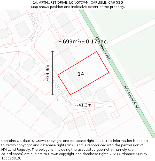 14, ARTHURET DRIVE, LONGTOWN, CARLISLE, CA6 5SG: Plot and title map