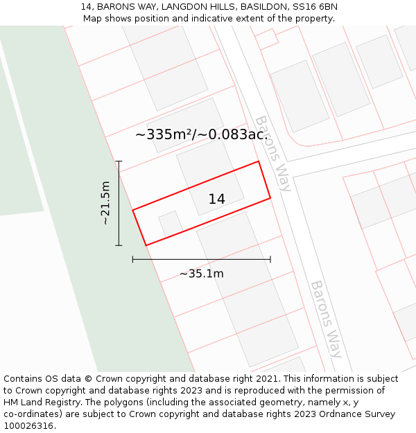 14, BARONS WAY, LANGDON HILLS, BASILDON, SS16 6BN: Plot and title map