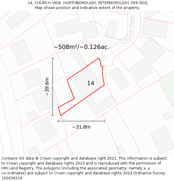 14, CHURCH VIEW, NORTHBOROUGH, PETERBOROUGH, PE6 9DQ: Plot and title map