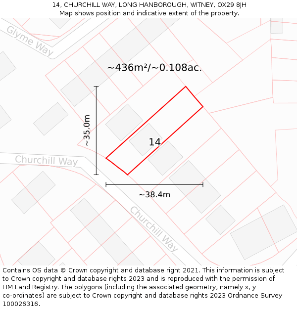 14, CHURCHILL WAY, LONG HANBOROUGH, WITNEY, OX29 8JH: Plot and title map