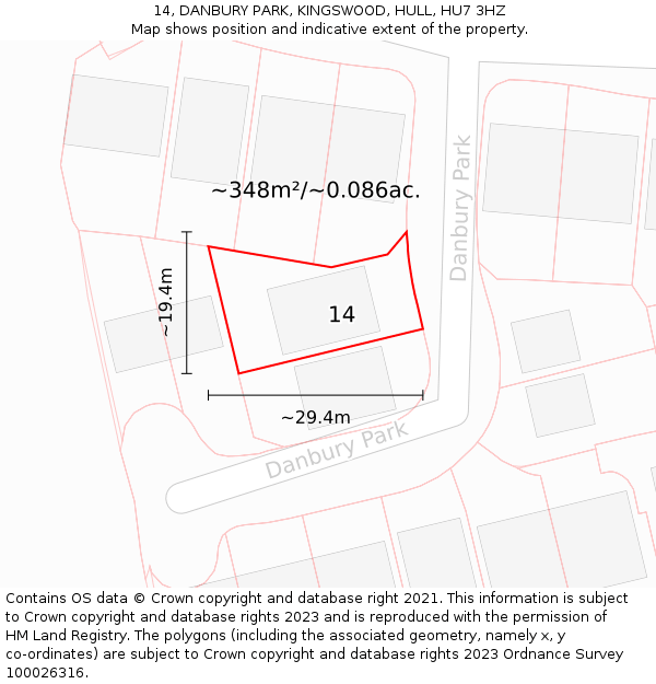 14, DANBURY PARK, KINGSWOOD, HULL, HU7 3HZ: Plot and title map