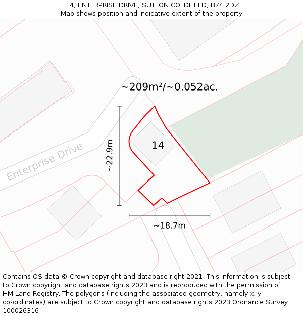 14, ENTERPRISE DRIVE, SUTTON COLDFIELD, B74 2DZ: Plot and title map