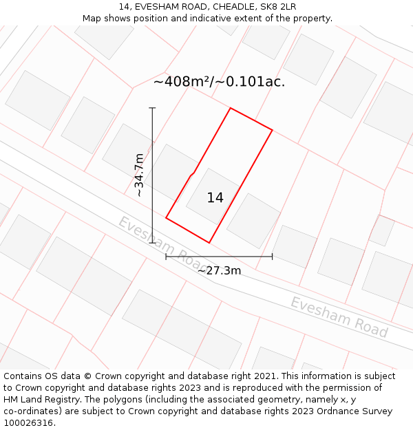 14, EVESHAM ROAD, CHEADLE, SK8 2LR: Plot and title map