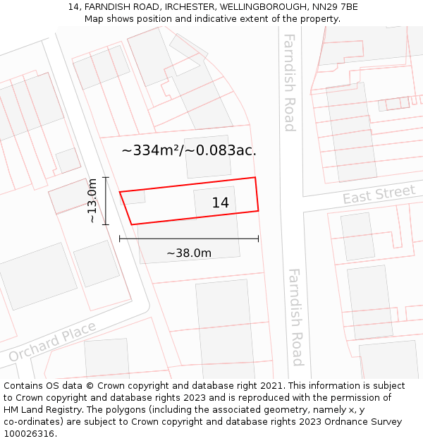 14, FARNDISH ROAD, IRCHESTER, WELLINGBOROUGH, NN29 7BE: Plot and title map