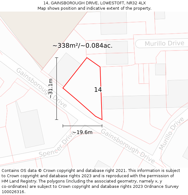 14, GAINSBOROUGH DRIVE, LOWESTOFT, NR32 4LX: Plot and title map