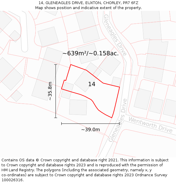 14, GLENEAGLES DRIVE, EUXTON, CHORLEY, PR7 6FZ: Plot and title map