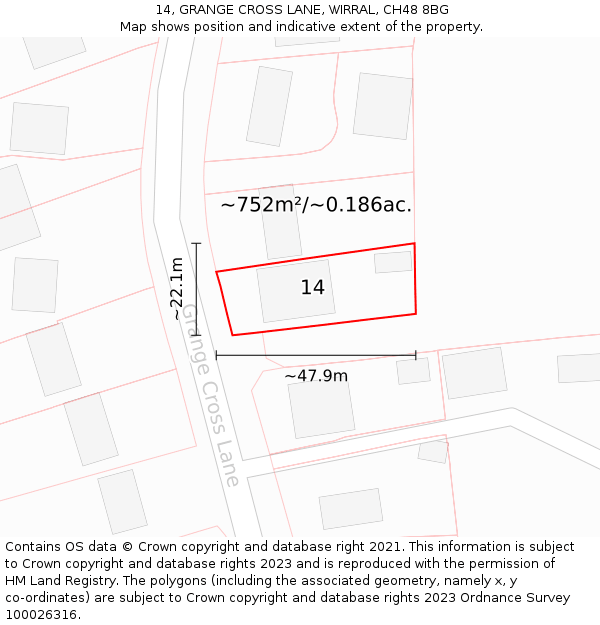 14, GRANGE CROSS LANE, WIRRAL, CH48 8BG: Plot and title map