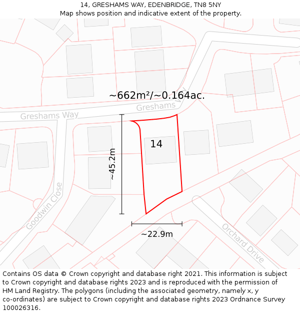 14, GRESHAMS WAY, EDENBRIDGE, TN8 5NY: Plot and title map