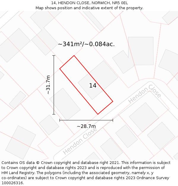 14, HENDON CLOSE, NORWICH, NR5 0EL: Plot and title map