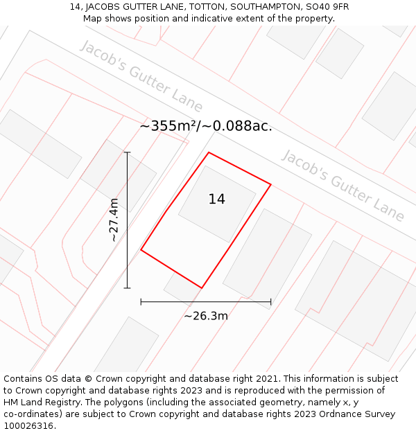 14, JACOBS GUTTER LANE, TOTTON, SOUTHAMPTON, SO40 9FR: Plot and title map