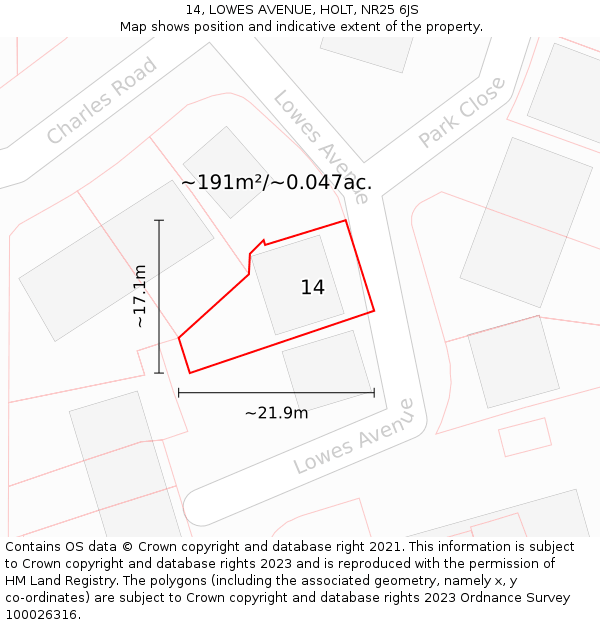 14, LOWES AVENUE, HOLT, NR25 6JS: Plot and title map