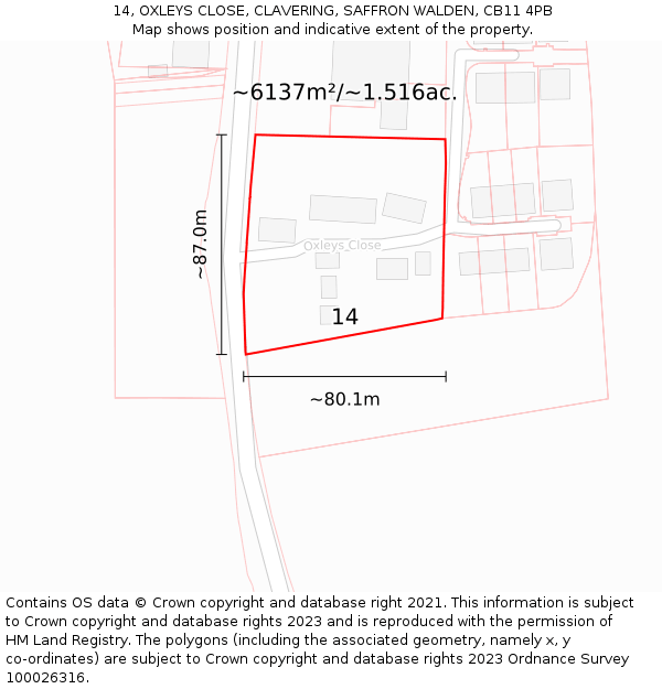 14, OXLEYS CLOSE, CLAVERING, SAFFRON WALDEN, CB11 4PB: Plot and title map