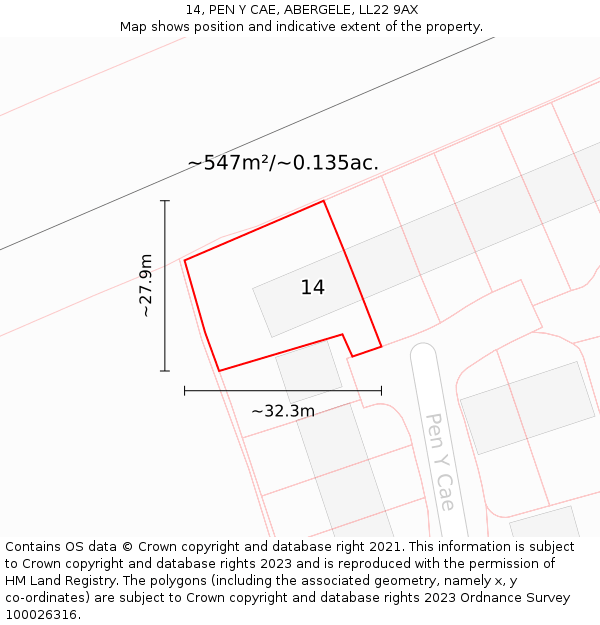 14, PEN Y CAE, ABERGELE, LL22 9AX: Plot and title map