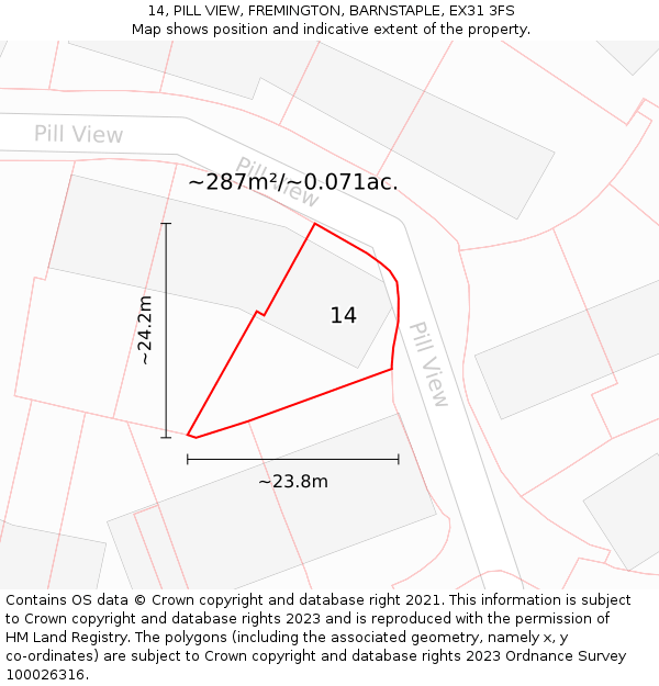 14, PILL VIEW, FREMINGTON, BARNSTAPLE, EX31 3FS: Plot and title map