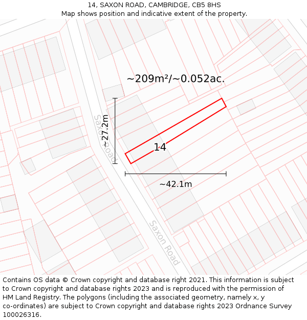 14, SAXON ROAD, CAMBRIDGE, CB5 8HS: Plot and title map