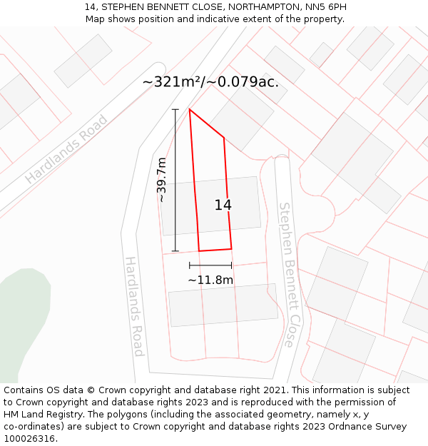 14, STEPHEN BENNETT CLOSE, NORTHAMPTON, NN5 6PH: Plot and title map