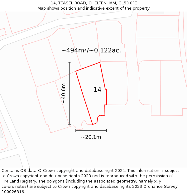 14, TEASEL ROAD, CHELTENHAM, GL53 0FE: Plot and title map