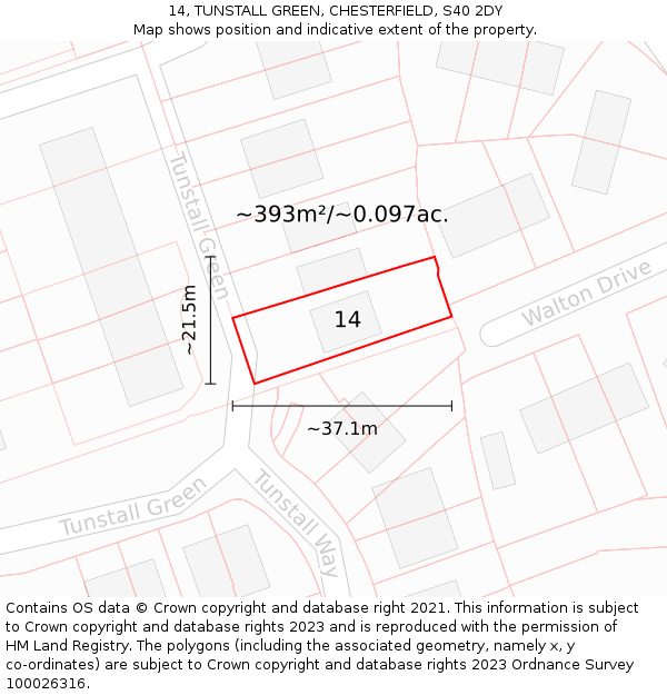 14, TUNSTALL GREEN, CHESTERFIELD, S40 2DY: Plot and title map