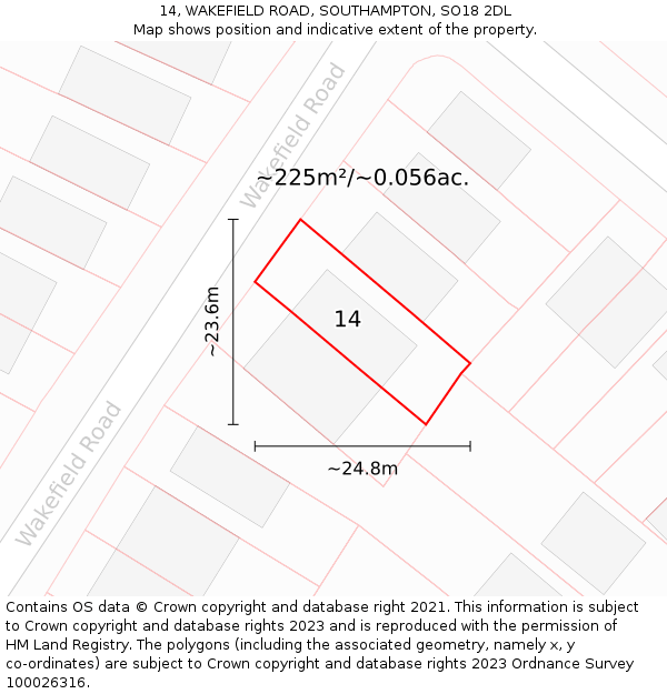 14, WAKEFIELD ROAD, SOUTHAMPTON, SO18 2DL: Plot and title map