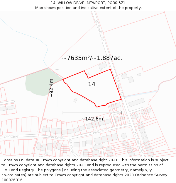 14, WILLOW DRIVE, NEWPORT, PO30 5ZL: Plot and title map