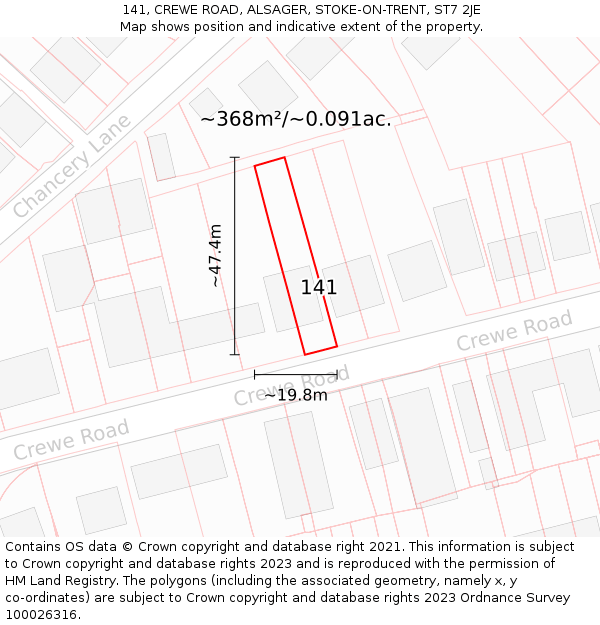 141, CREWE ROAD, ALSAGER, STOKE-ON-TRENT, ST7 2JE: Plot and title map