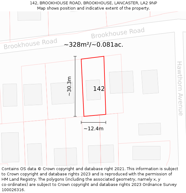 142, BROOKHOUSE ROAD, BROOKHOUSE, LANCASTER, LA2 9NP: Plot and title map