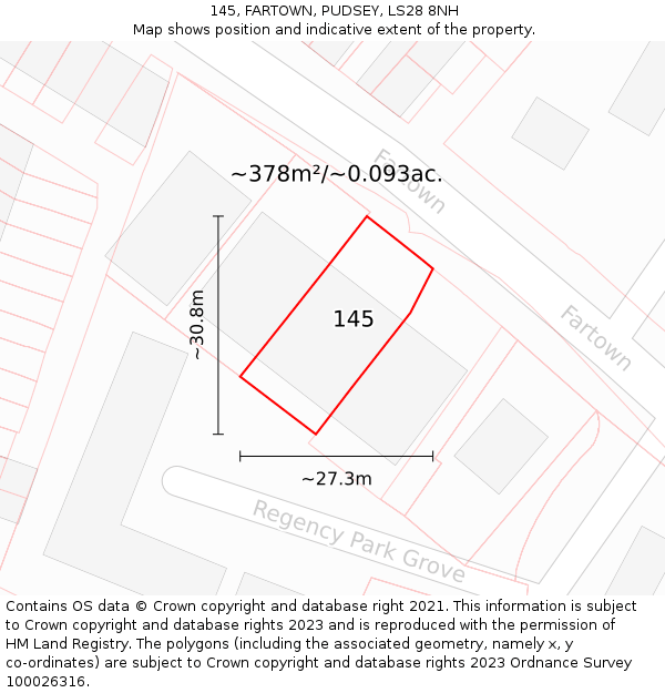 145, FARTOWN, PUDSEY, LS28 8NH: Plot and title map