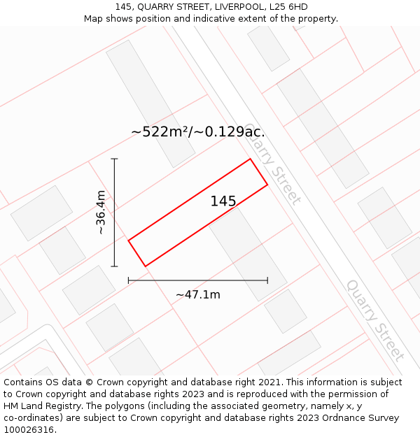 145, QUARRY STREET, LIVERPOOL, L25 6HD: Plot and title map