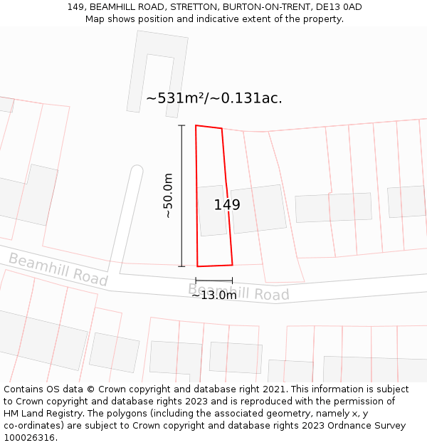 149, BEAMHILL ROAD, STRETTON, BURTON-ON-TRENT, DE13 0AD: Plot and title map