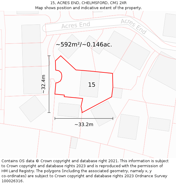 15, ACRES END, CHELMSFORD, CM1 2XR: Plot and title map