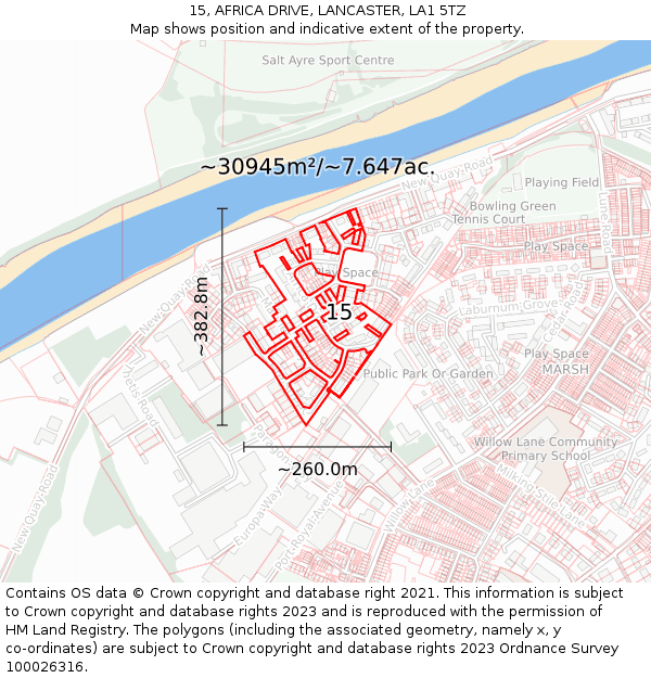 15, AFRICA DRIVE, LANCASTER, LA1 5TZ: Plot and title map