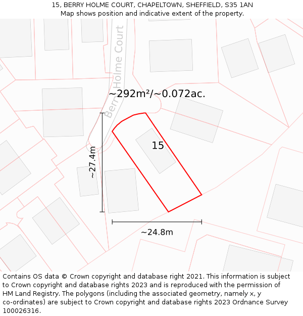 15, BERRY HOLME COURT, CHAPELTOWN, SHEFFIELD, S35 1AN: Plot and title map