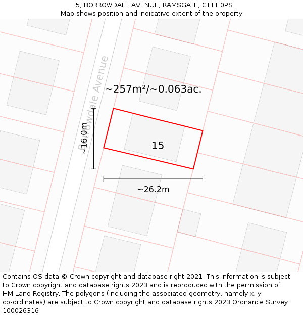 15, BORROWDALE AVENUE, RAMSGATE, CT11 0PS: Plot and title map