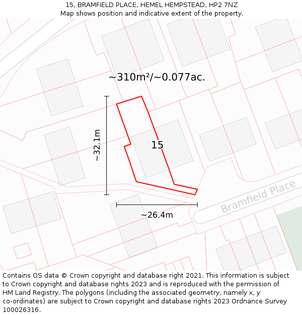 15, BRAMFIELD PLACE, HEMEL HEMPSTEAD, HP2 7NZ: Plot and title map