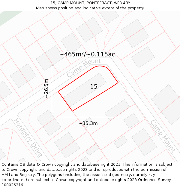 15, CAMP MOUNT, PONTEFRACT, WF8 4BY: Plot and title map